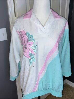 Regal Vintage Floral Pastel Windbreaker Pullover Cottagecore Size Medium